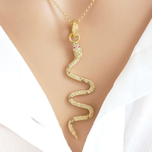 Pave Diamond Snake Pendant w/ Ruby Eyes, (DPL-2467)