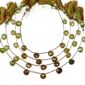 Green Grossular Garnet Faceted Heart Drops, 7-8 mm, Rich Color, Garnet Gemstone Beads, (GRG-HRT-7-8HRT)(282)