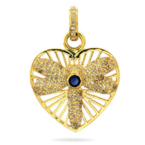 Pave Diamond Heart Dragonfly Pendant w/ Sapphire, (DPM-1222)