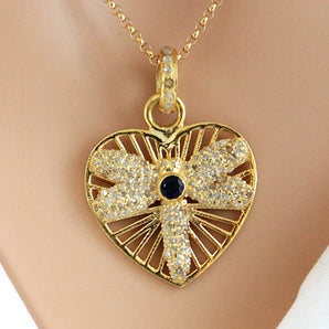 Pave Diamond Heart Dragonfly Pendant w/ Sapphire, (DPM-1222)