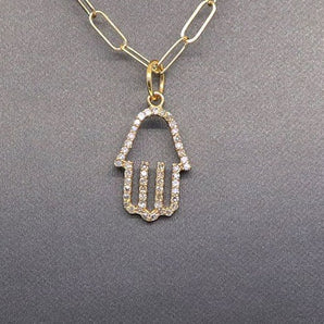 14k Solid Gold & Diamond Hamsa Charm, (14K-DCH-806)