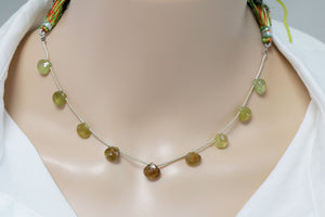Green Grossular Garnet Faceted Heart Drops, 7-8 mm, Rich Color, Garnet Gemstone Beads, (GRG-HRT-7-8HRT)(282)