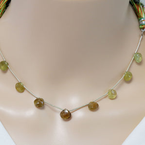 Green Grossular Garnet Faceted Heart Drops, 7-8 mm, Rich Color, Garnet Gemstone Beads, (GRG-HRT-7-8HRT)(282)