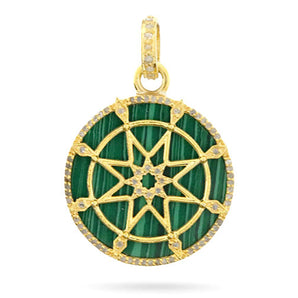 Pave Diamond & Malachite/ Black Onyx/ Lapis Double Star Pendant, (DPM-1219)