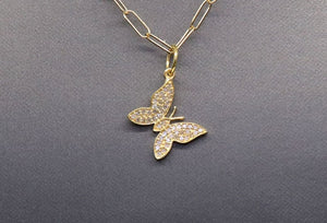 14k Solid Gold & Diamond Butterfly Charm, (14K-DCH-808)
