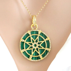 Pave Diamond & Malachite/ Black Onyx/ Lapis Double Star Pendant, (DPM-1219)