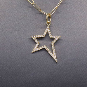 14k Solid Gold & Diamond Star Pendant, (14K-DCH-809)