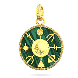 Pave Diamond & Malachite / Black Onyx / Lapis, Lucky Symbols Pendant, (DPM-1217)