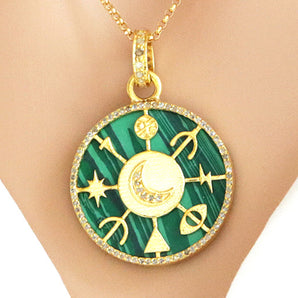 Pave Diamond & Malachite / Black Onyx / Lapis, Lucky Symbols Pendant, (DPM-1217)