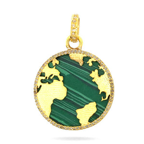 Pave Diamond & Malachite/ Black Onyx/ Lapis Globe Pendant, (DPM-1216)