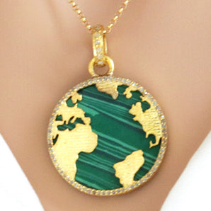 Pave Diamond & Malachite/ Black Onyx/ Lapis Globe Pendant, (DPM-1216)