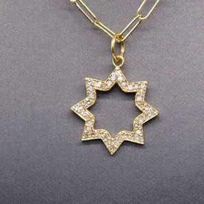14k Solid Gold & Diamond Open Star Charm, (14K-DCH-812)