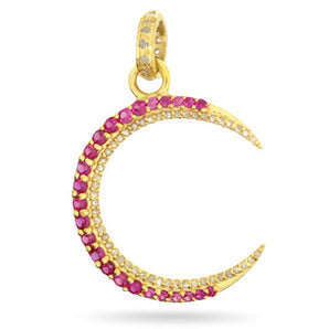 Pave Diamond and Ruby or Emerald Crescent Moon Pendant, 3 Sizes (DPL-2434)