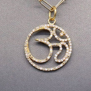 14k Solid Gold & Diamond OHM Charm, (14K-DCH-813)