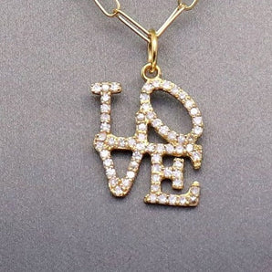 14k Solid Gold & Diamond Love Charm, (14K-DCH-814)