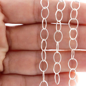 Sterling Silver Oval Cable Chain, 7.5x5.5 mm Links, (SS-110)