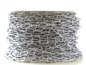 Sterling Silver Oxidized Textured Pattern Paperclip Chain, 5x2 mm, (SS-130)