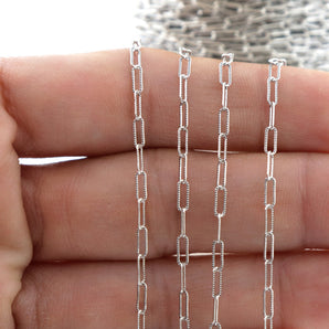 Sterling Silver Oxidized Textured Pattern Paperclip Chain, 5x2 mm, (SS-130)