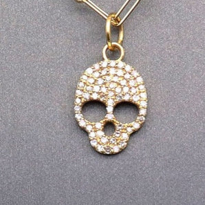 14k Solid Gold & Diamond Skull Charm, (14K-DCH-826)