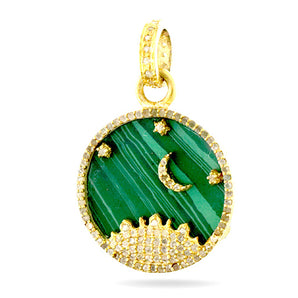 Pave Diamond and Malachite Moon Pendant, (DPS-173)