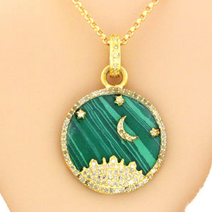 Pave Diamond and Malachite Moon Pendant, (DPS-173)