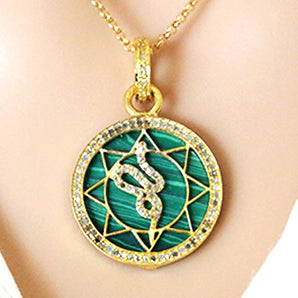 Pave Diamond and Malachite Snake Pendant, (DPS-174)