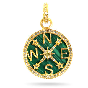 Pave Diamond and Malachite Compass Pendant, (DPS-175)