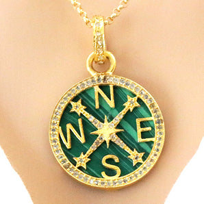 Pave Diamond and Malachite Compass Pendant, (DPS-175)
