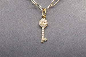 14k Solid Gold & Diamond Vintage Inspired Key Charm, (14K-DCH-832)