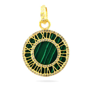 Pave Diamond and Malachite Roman Numeral Pendant, (DPS-176)