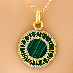 Pave Diamond and Malachite Roman Numeral Pendant, (DPS-176)