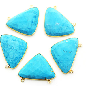 Gold Plated Turquoise Faceted Triangle Bezel Pendant, 33x22 mm, (BZC-9131) - Beadspoint