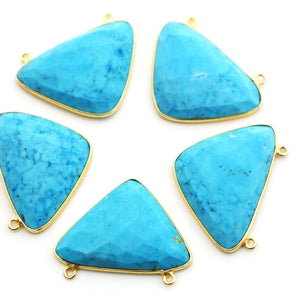 Gold Plated Turquoise Faceted Triangle Bezel Pendant, 33x22 mm, (BZC-9131) - Beadspoint