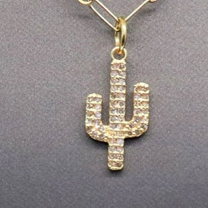 14k Solid Gold & Diamond Saguro Cactus Charm, (14K-DCH-834)