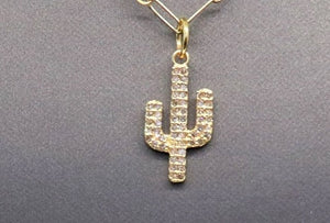 14k Solid Gold & Diamond Saguro Cactus Charm, (14K-DCH-834)