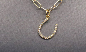 14k Solid Gold & Diamond Lucky horseshoe Charm, (14K-DCH-835)