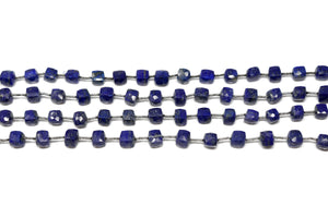 Lapis Lazuli Faceted Cube, 7 mm, Rich Color, Lapis Gemstone Beads, (LAP-CUBE-7)(292)