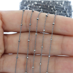 Sterling Silver Satellite Cable Chain with Silver Beads, 2x1 mm, (SS-193)