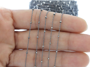 Sterling Silver Satellite Cable Chain with Silver Beads, 2x1 mm, (SS-193)