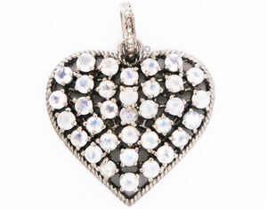 Pave Diamond & Rainbow Moonstone Heart Pendant, (DMN-1001) - Beadspoint