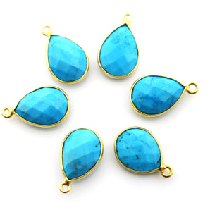 Gold Plated Turquoise Faceted Baby Pear Bezel, 13x10 mm, (BZC-9137) - Beadspoint