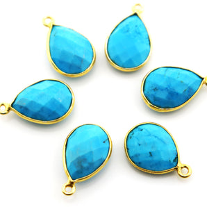 Gold Plated Turquoise Faceted Baby Pear Bezel, 13x10 mm, (BZC-9137) - Beadspoint