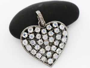Pave Diamond & Rainbow Moonstone Heart Pendant, (DMN-1001) - Beadspoint