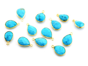 Gold Plated Turquoise Faceted Baby Pear Bezel, 13x10 mm, (BZC-9137) - Beadspoint