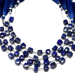 Lapis Lazuli Faceted Cube, 8-9 mm, Rich Color, Lapis Gemstone Beads, (LAP-CUBE-8-9)(293)