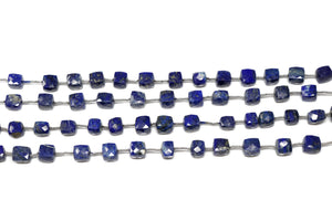 Lapis Lazuli Faceted Cube, 8-9 mm, Rich Color, Lapis Gemstone Beads, (LAP-CUBE-8-9)(293)