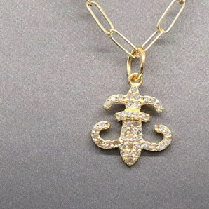 14k Solid Gold & Diamond Lucky Fleur de Lis Charm, (14K-DCH-840)