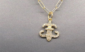 14k Solid Gold & Diamond Lucky Fleur de Lis Charm, (14K-DCH-840)
