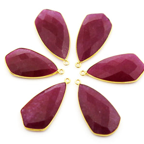 Gold Plated Dyed Ruby Faceted Arrowhead Bezel, 30x15 mm, (BZC-9141) - Beadspoint