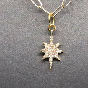 14k Solid Gold & Diamond Starburst Charm, (14K-DCH-841)